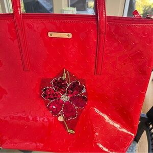 Kate Spade Red Floral Tote Bag With Custom Flower Sequins